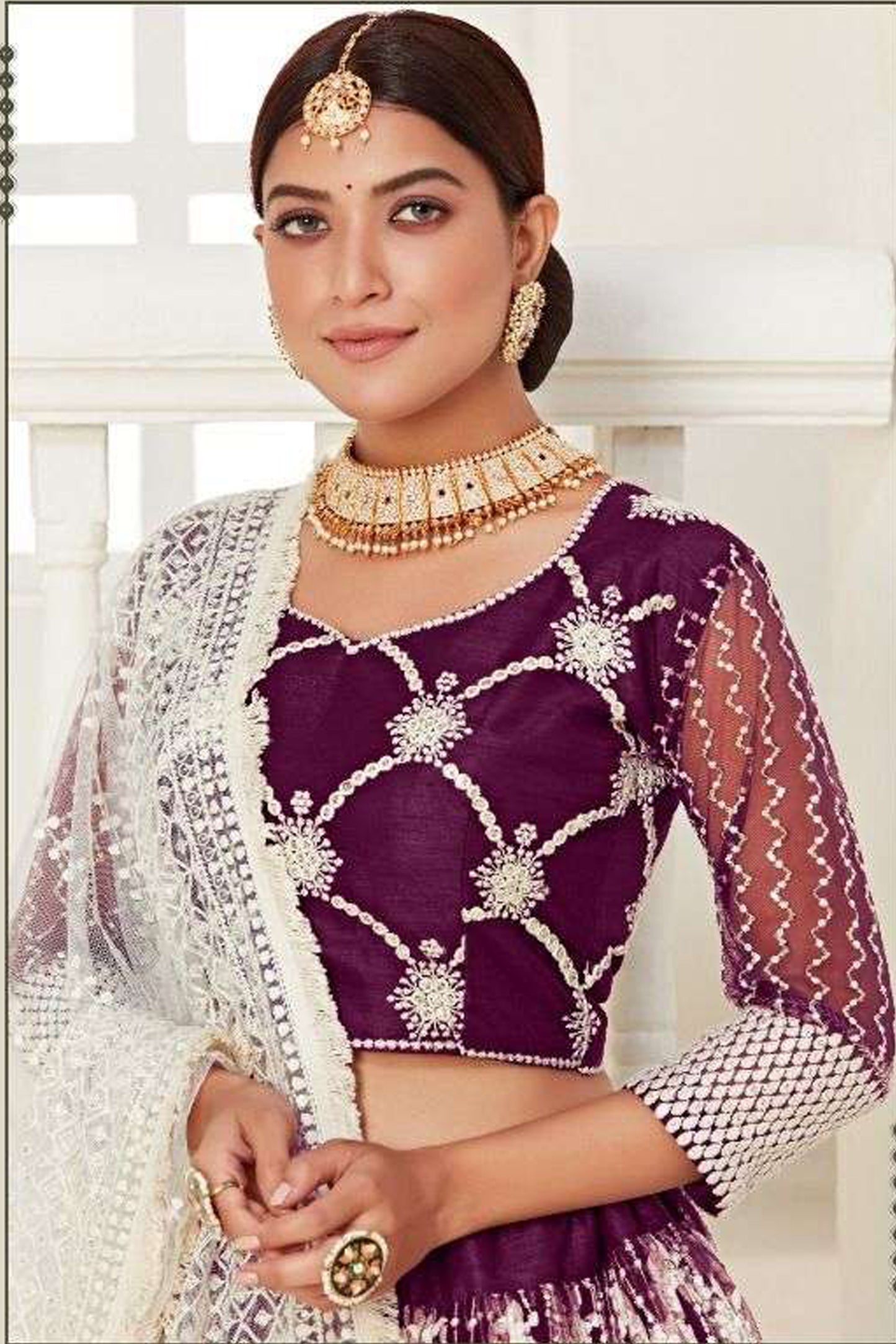 Luxury Indian Bridal Lehenga In Wine With Intricate Thread Work - Ready To Wear Ethnic Wedding Dress