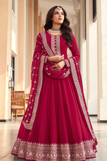 Heavy Embroidered Real Georgette Beautiful Long Anarkali Gown Suits With Dupatta 