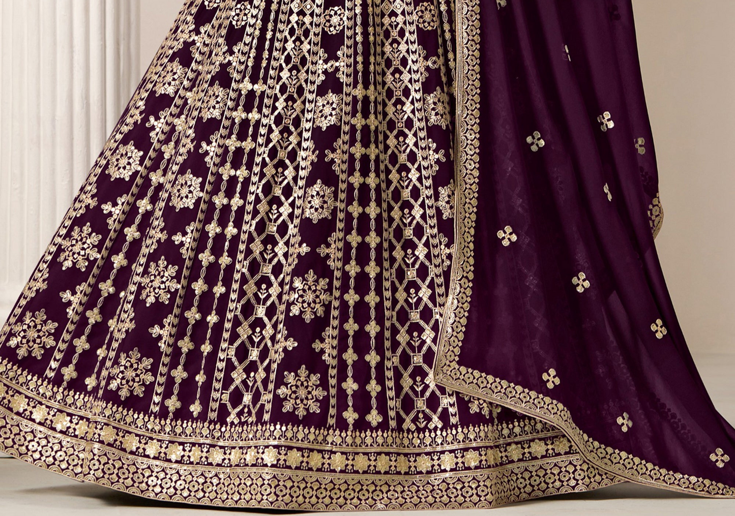 Wine Special Anarkali Gown Ready To Wear - Pakistani Bridal Outfit With Dupatta