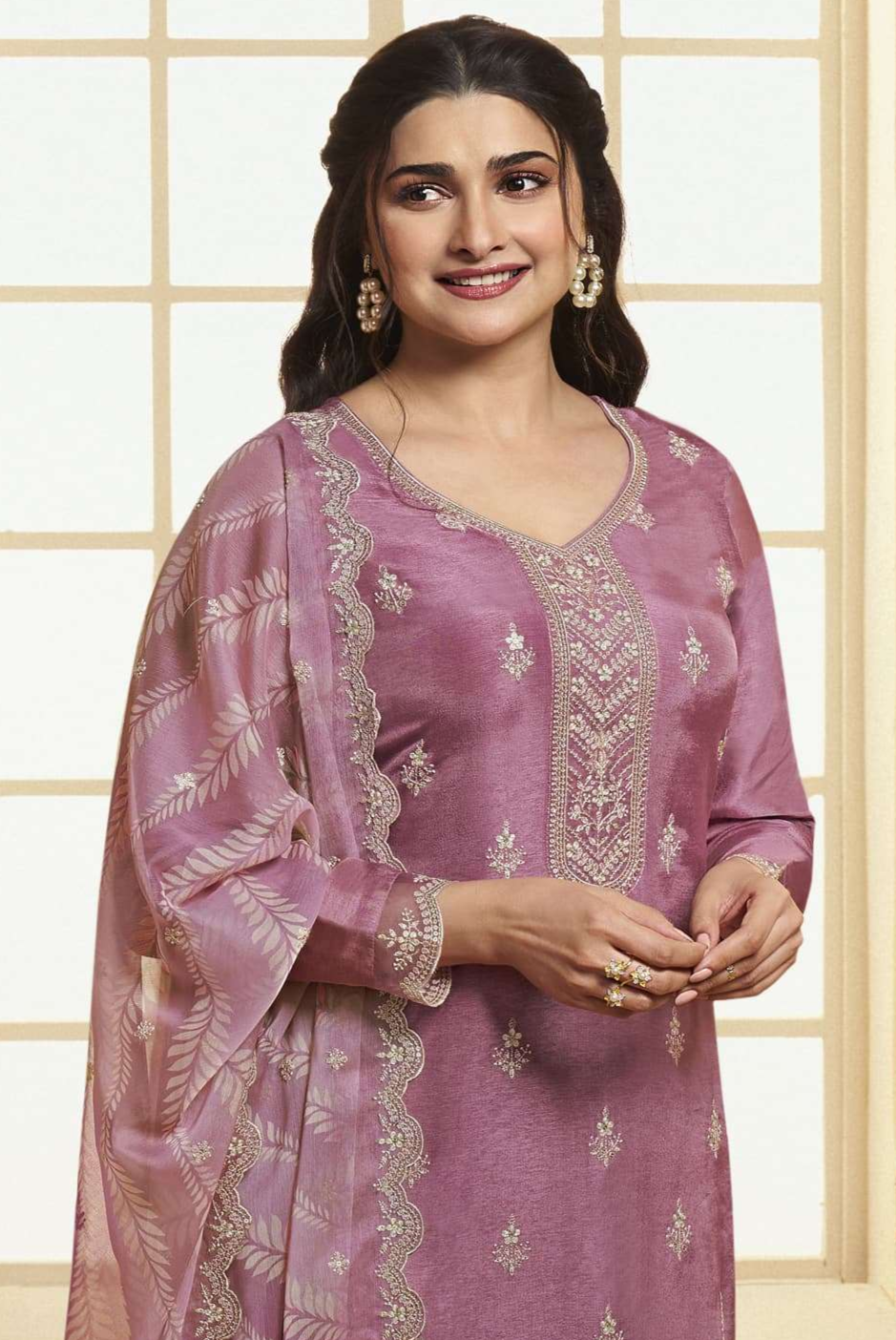 Pink Embroidered Dola Silk Salwar Kameez With Dupatta 