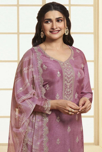Pink Embroidered Dola Silk Salwar Kameez With Dupatta 