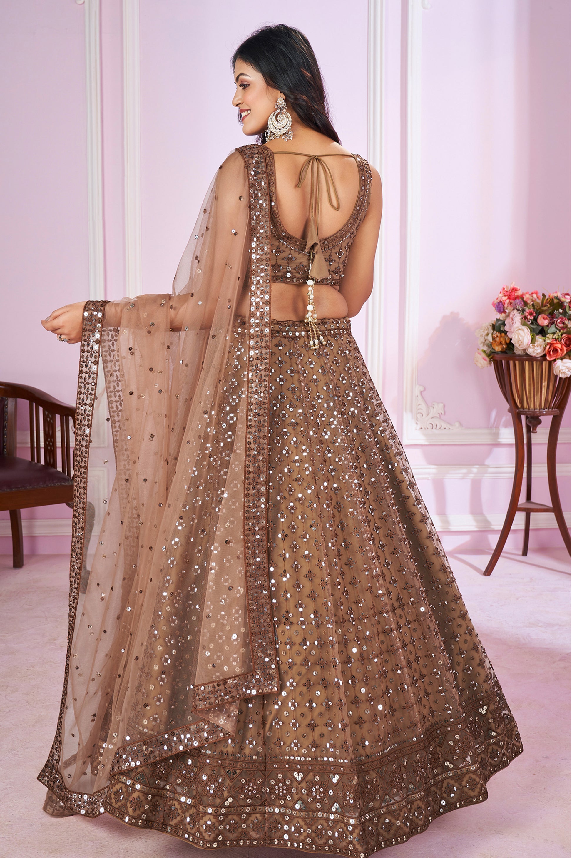Experience bridal couture with lehengas that sparkle with intricate artistry.
