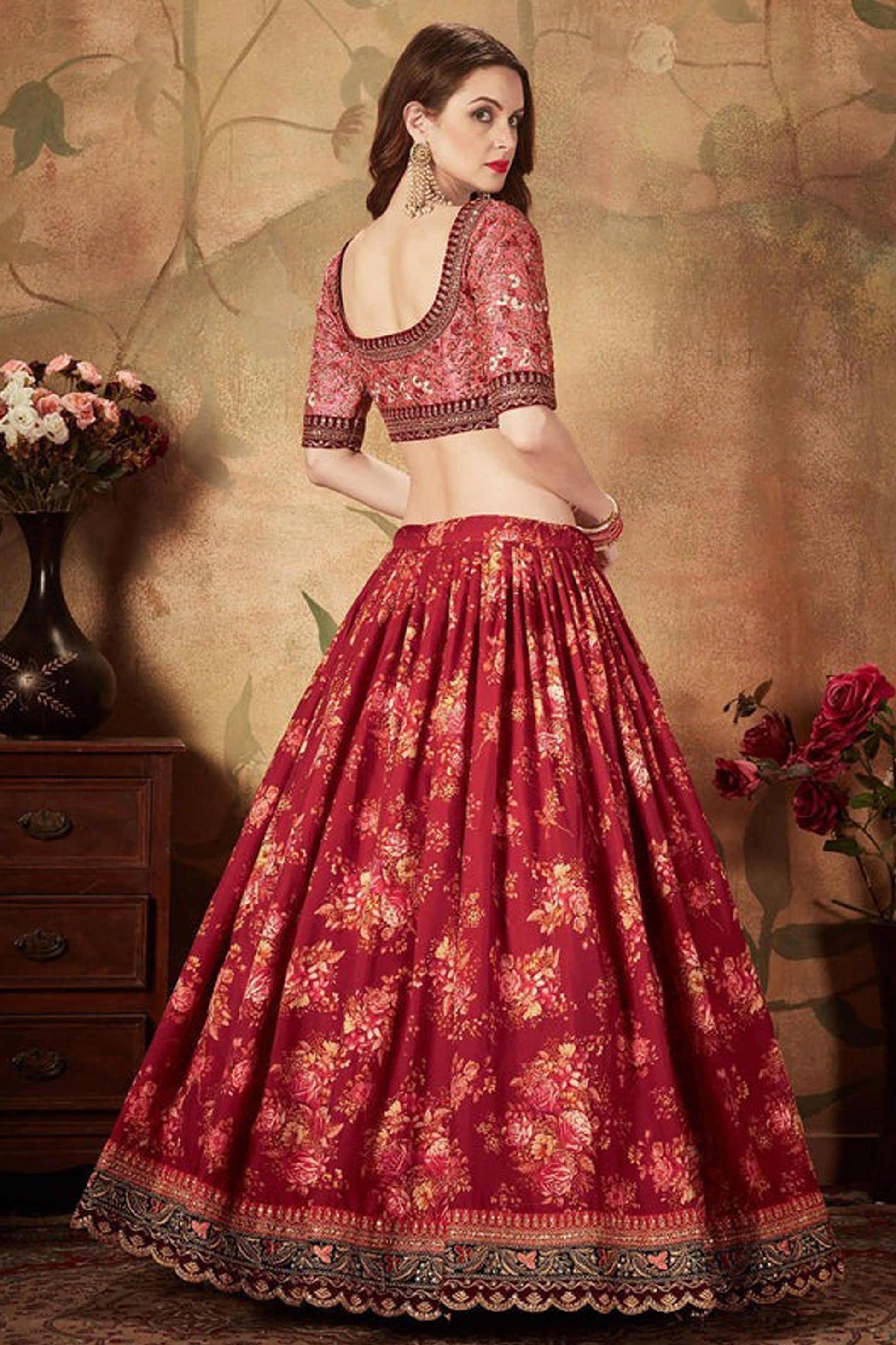"Stylish lehengas for U.S.-based Indian functions."
