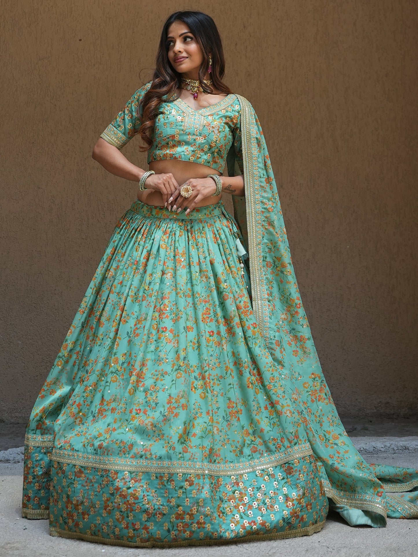 "Elegant lehengas for U.S.-based Indian celebrations."

