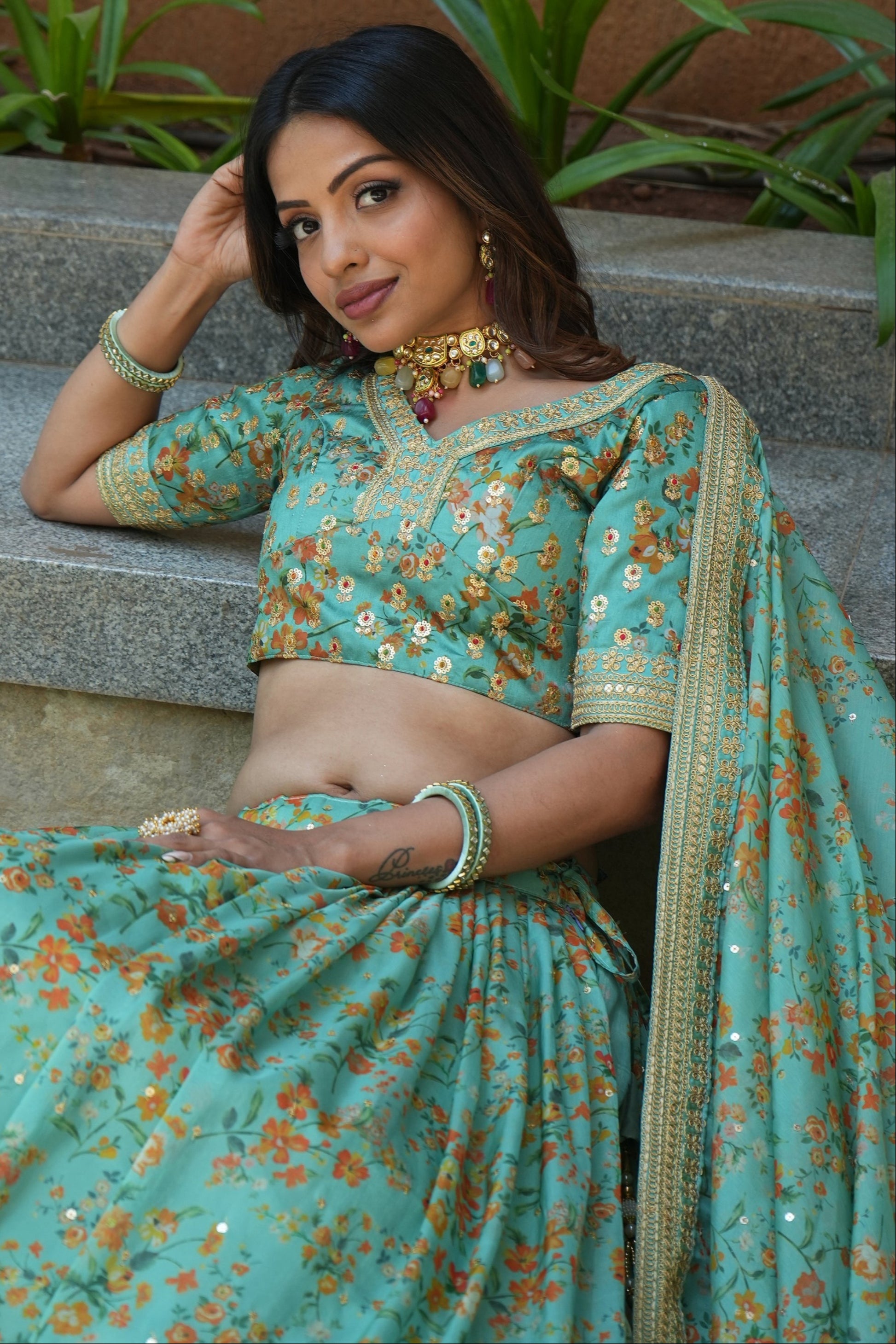 "Elegant lehengas for U.S.-based Indian celebrations."
