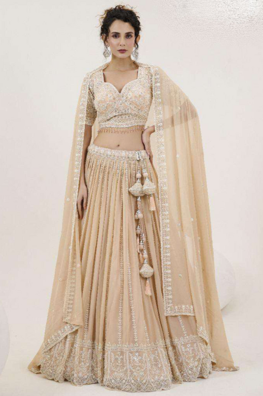 "Elegant lehengas for U.S.-based Indian celebrations."
