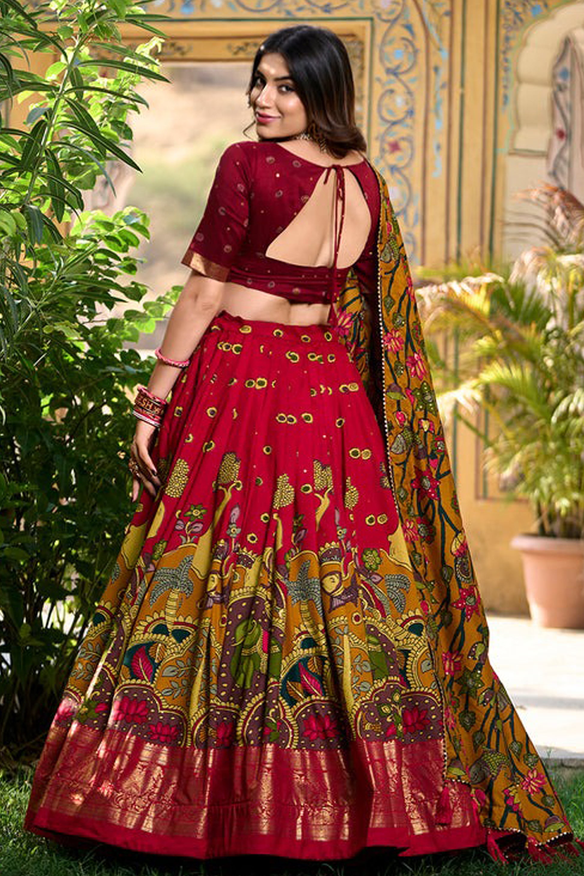 "Stylish lehengas for U.S.-based Indian functions."
