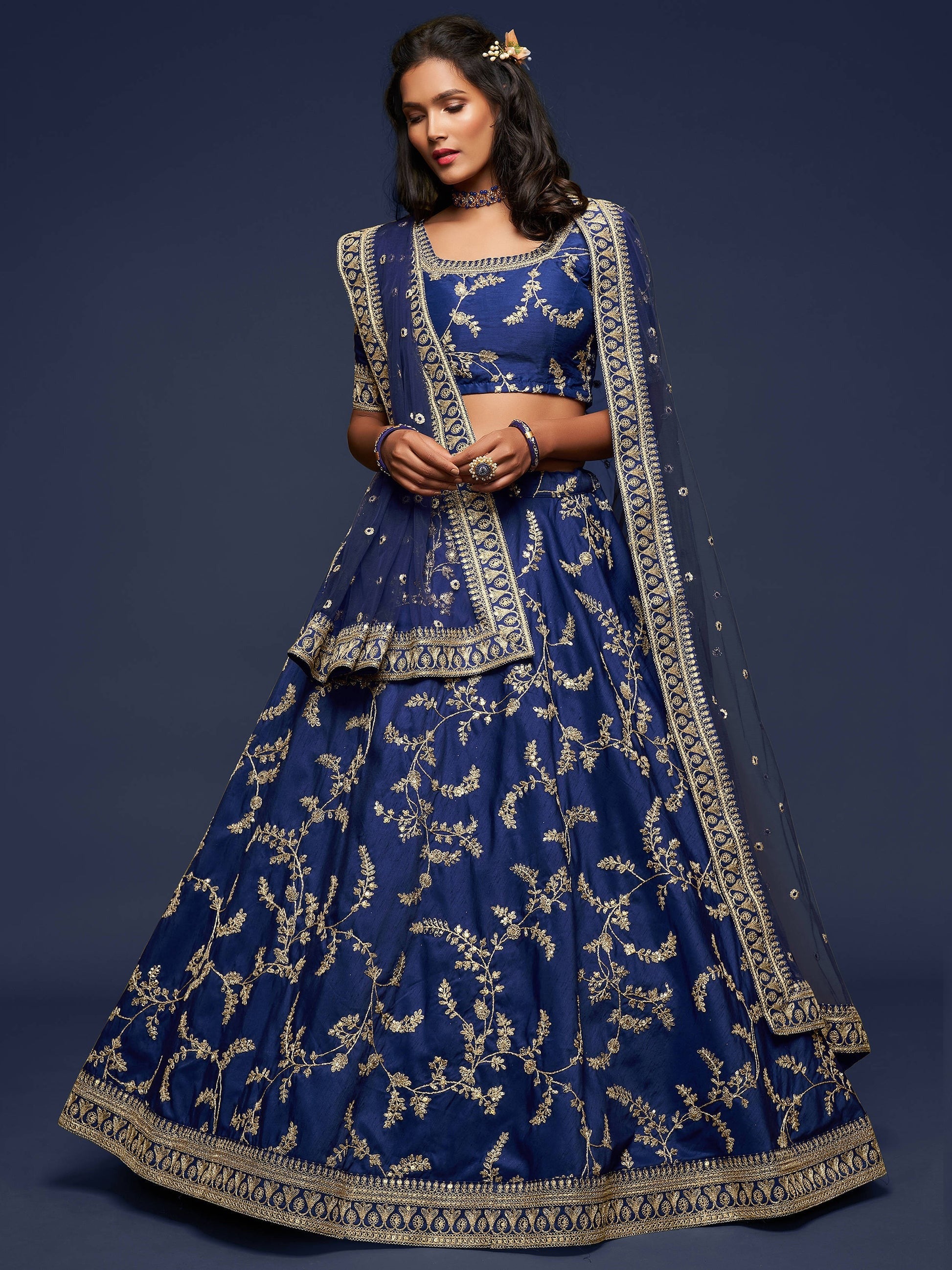 "Celebrate traditions in the USA with our lehengas."
