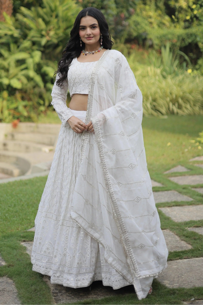 "Elegant lehengas for U.S.-based Indian celebrations."
