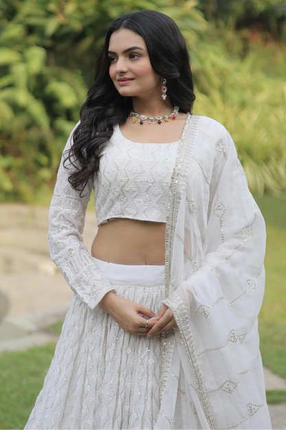 "Elegant lehengas for U.S.-based Indian celebrations."
