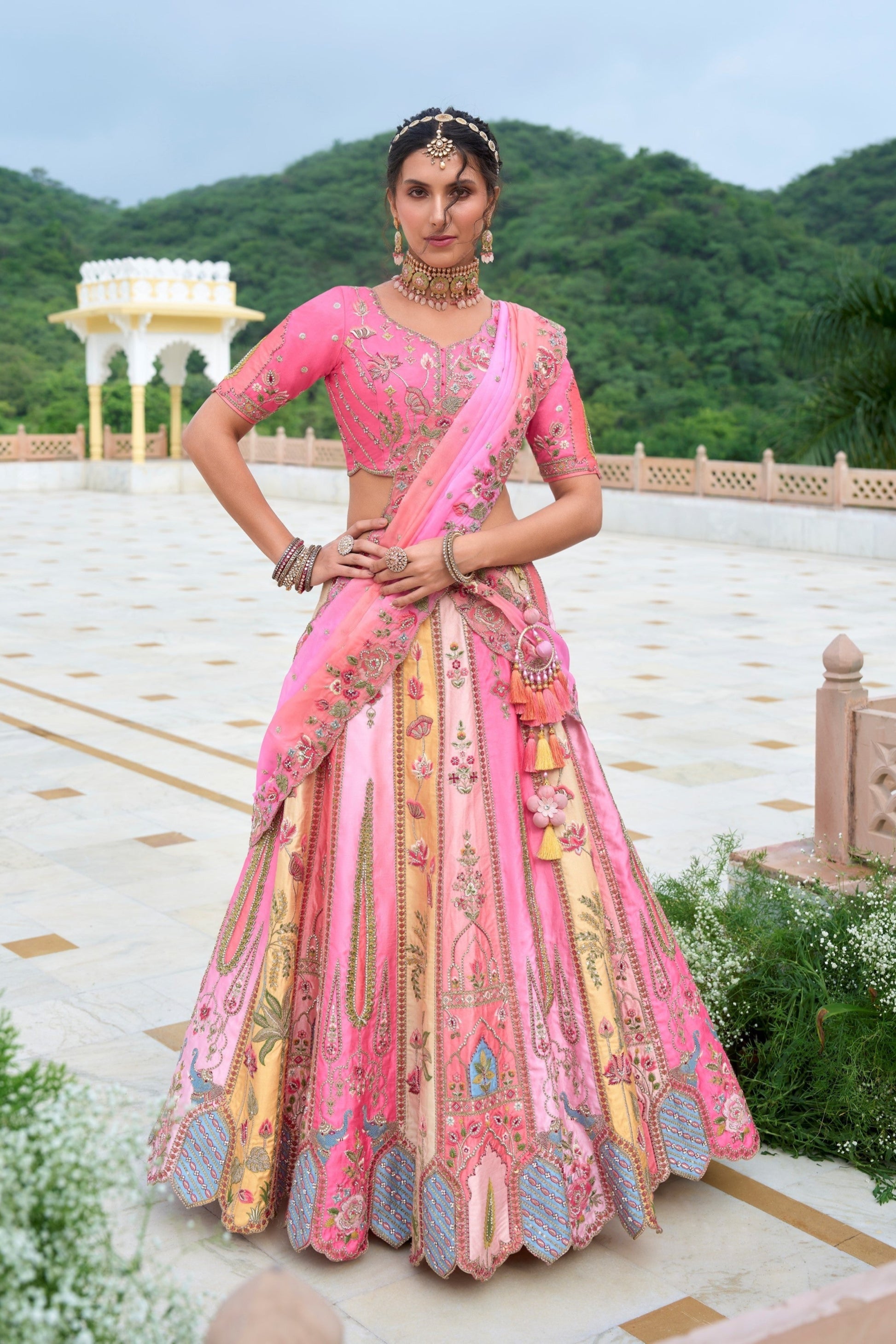 "Desi lehengas for American celebrations."
