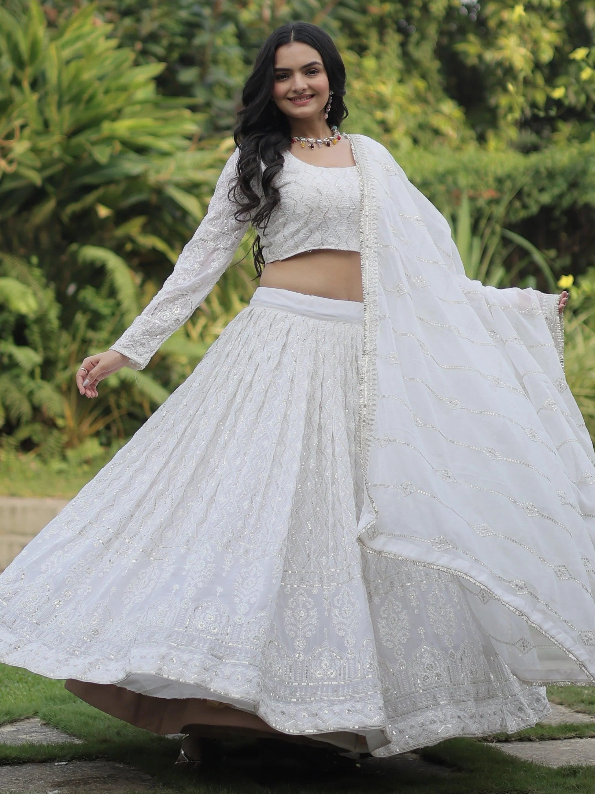 "Elegant lehengas for U.S.-based Indian celebrations."
