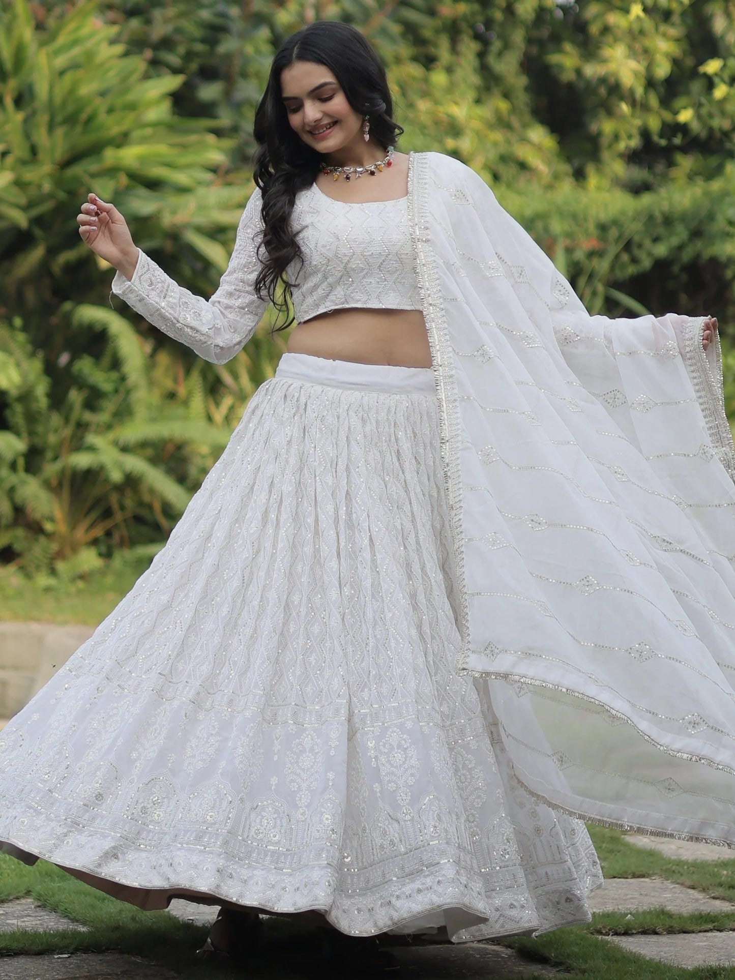 "Elegant lehengas for U.S.-based Indian celebrations."
