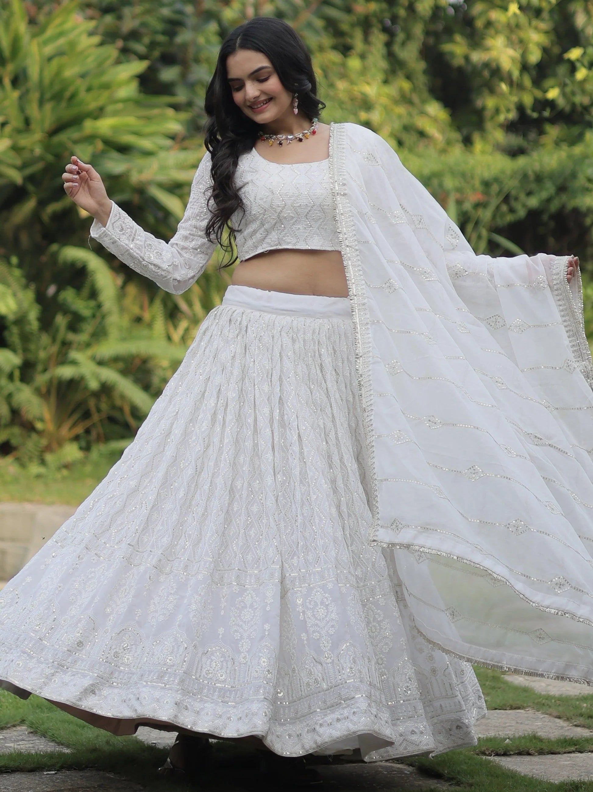 "Elegant lehengas for U.S.-based Indian celebrations."
