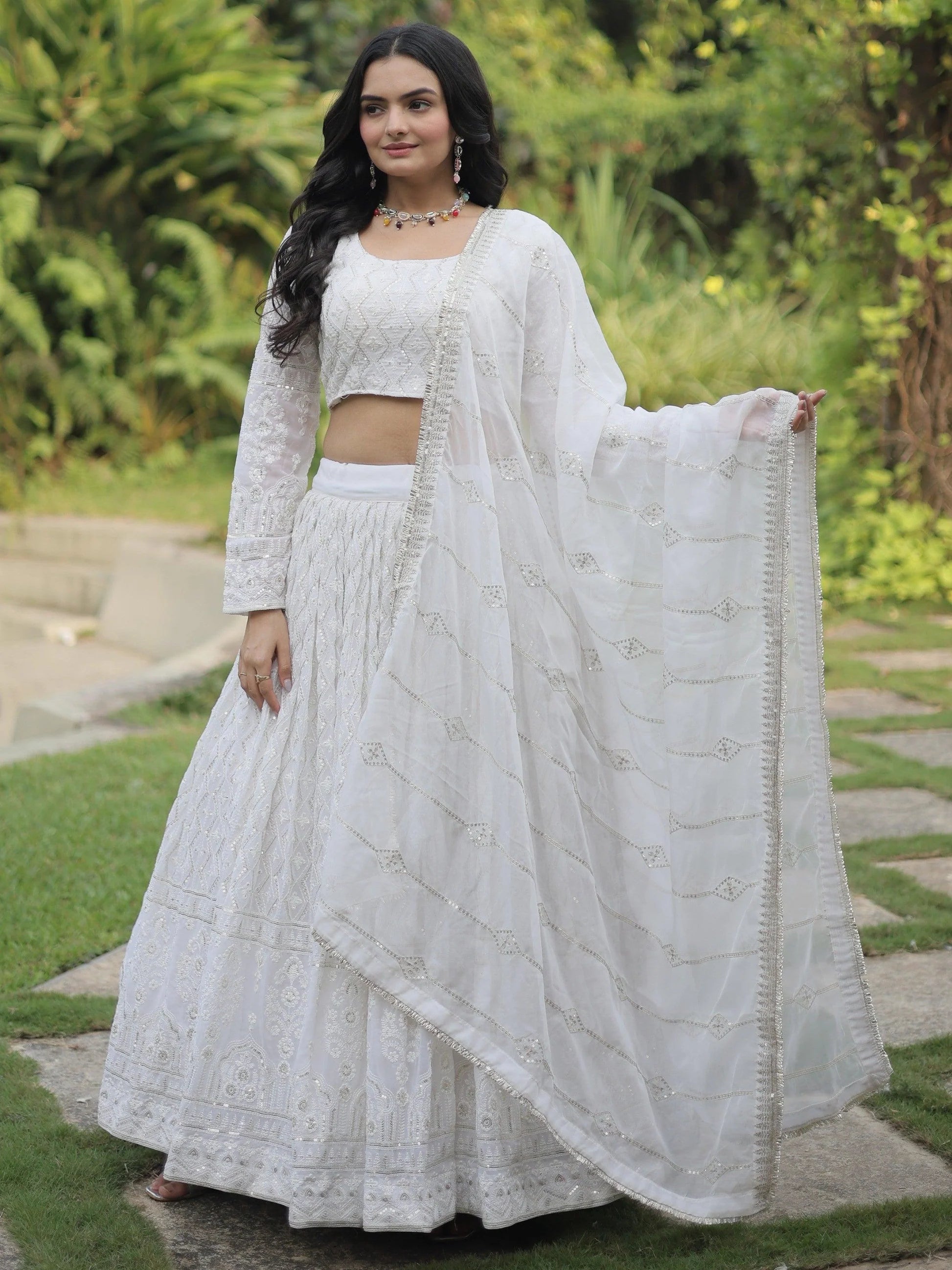 "Elegant lehengas for U.S.-based Indian celebrations."
