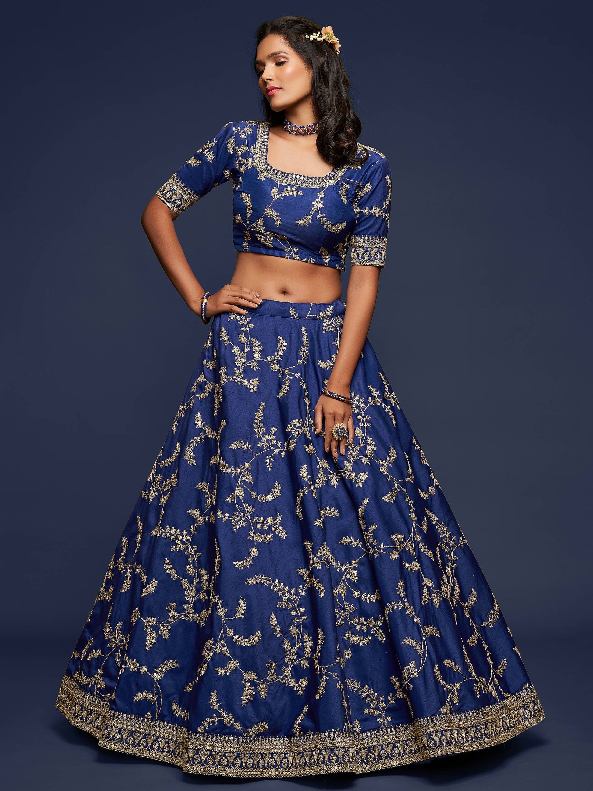 "Celebrate traditions in the USA with our lehengas."
