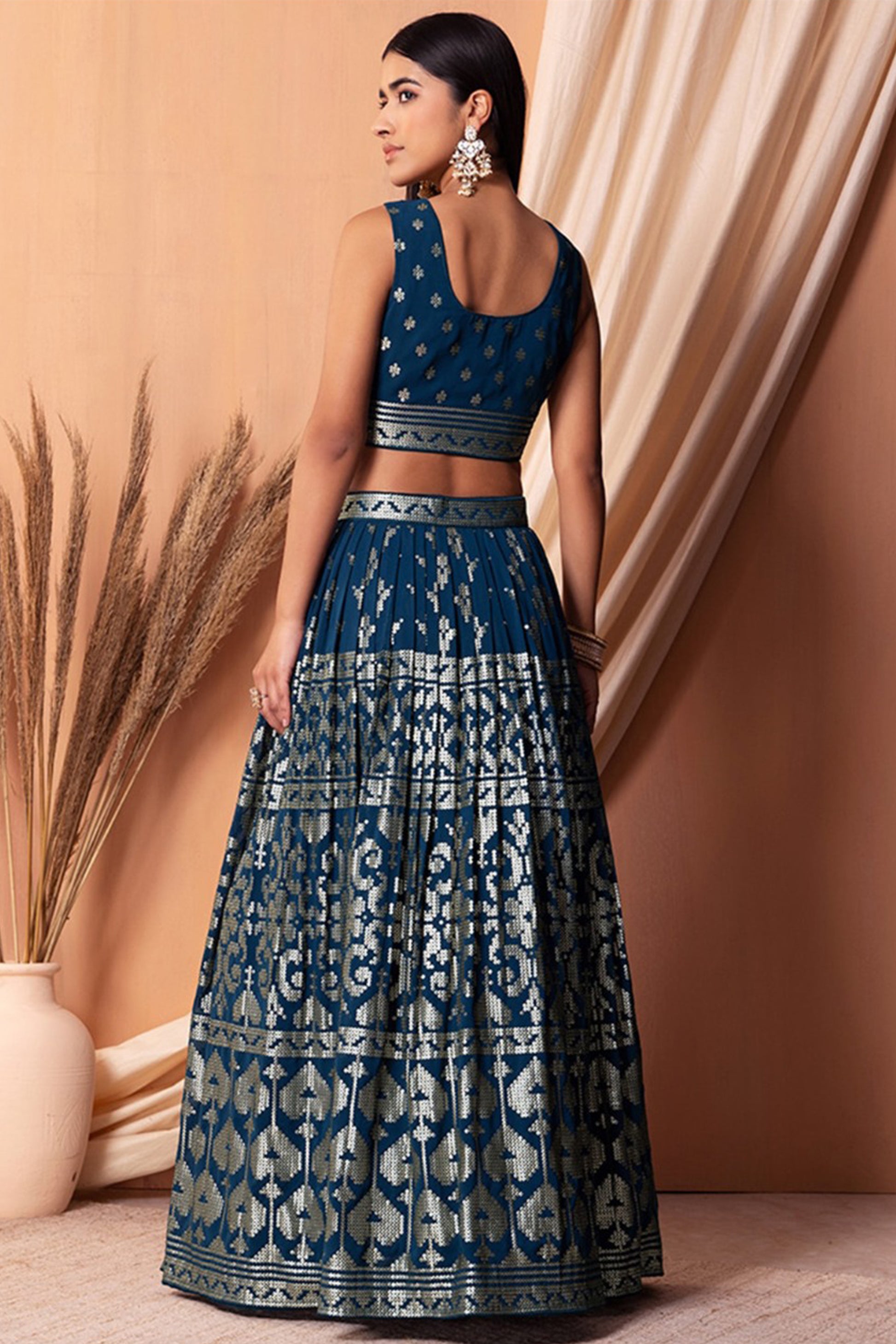 "Celebrate traditions in the USA with our lehengas."
