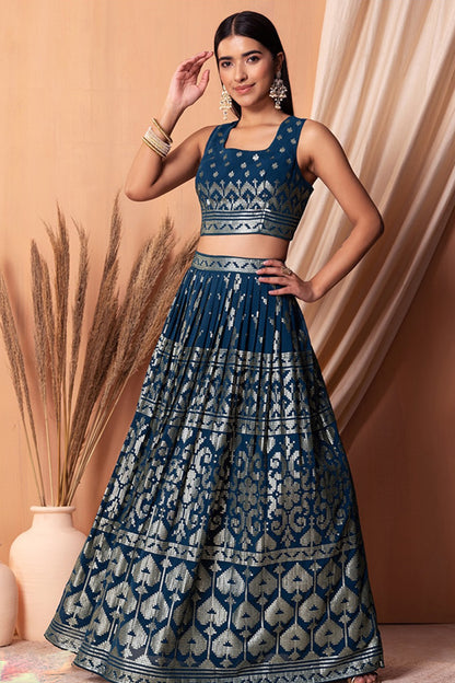 "Celebrate traditions in the USA with our lehengas."
