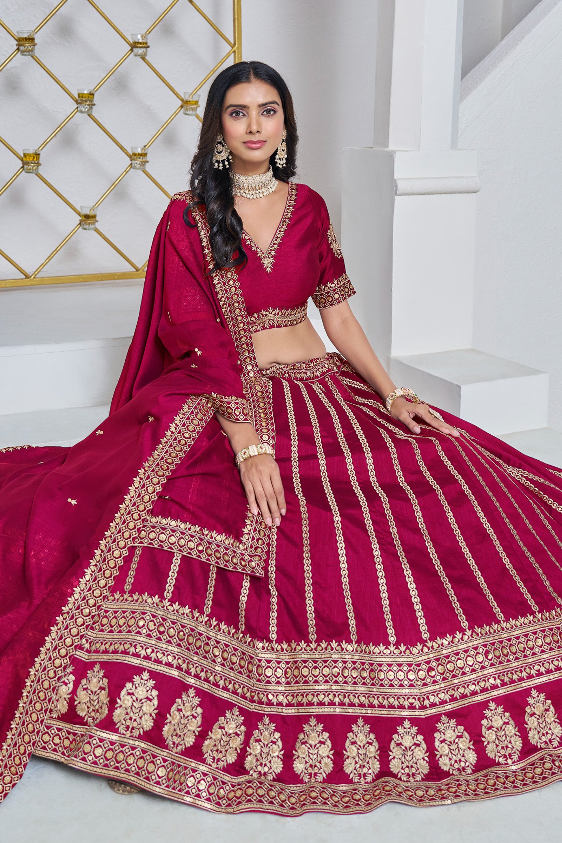 "Celebrate traditions in the USA with our lehengas."
