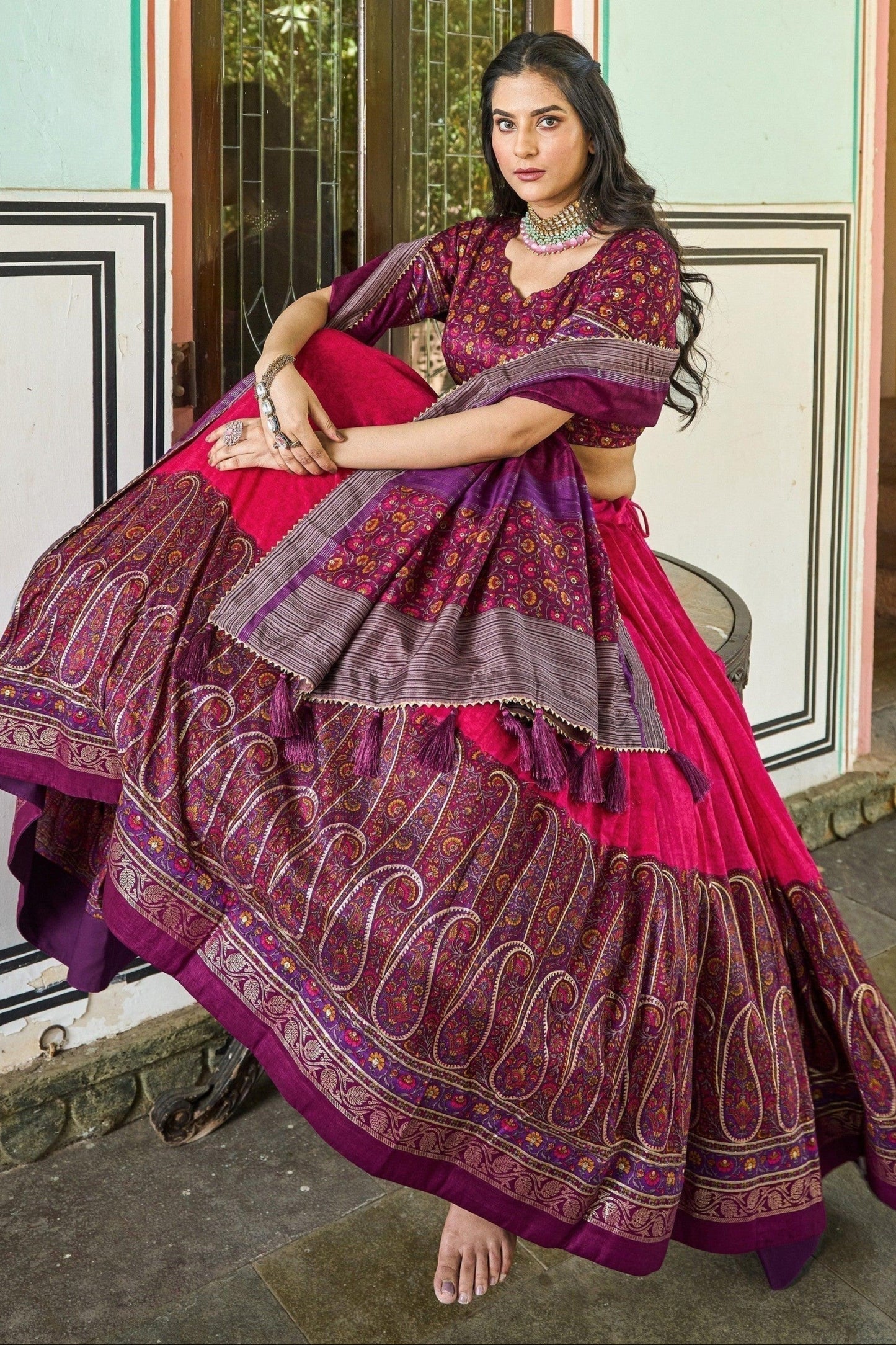 "Lehengas made for Indian functions across the USA."
