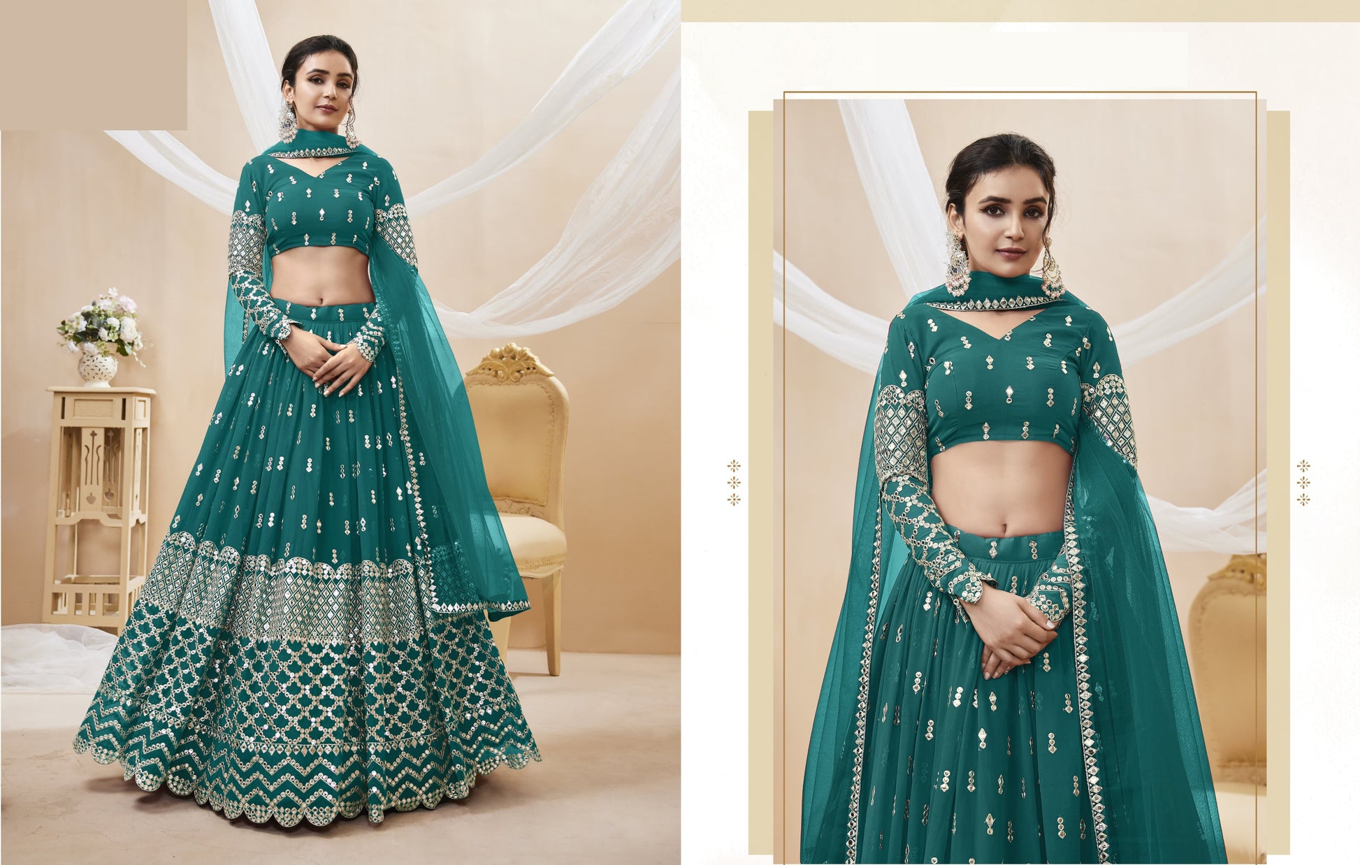 "Diwali party lehengas in the U.S."
