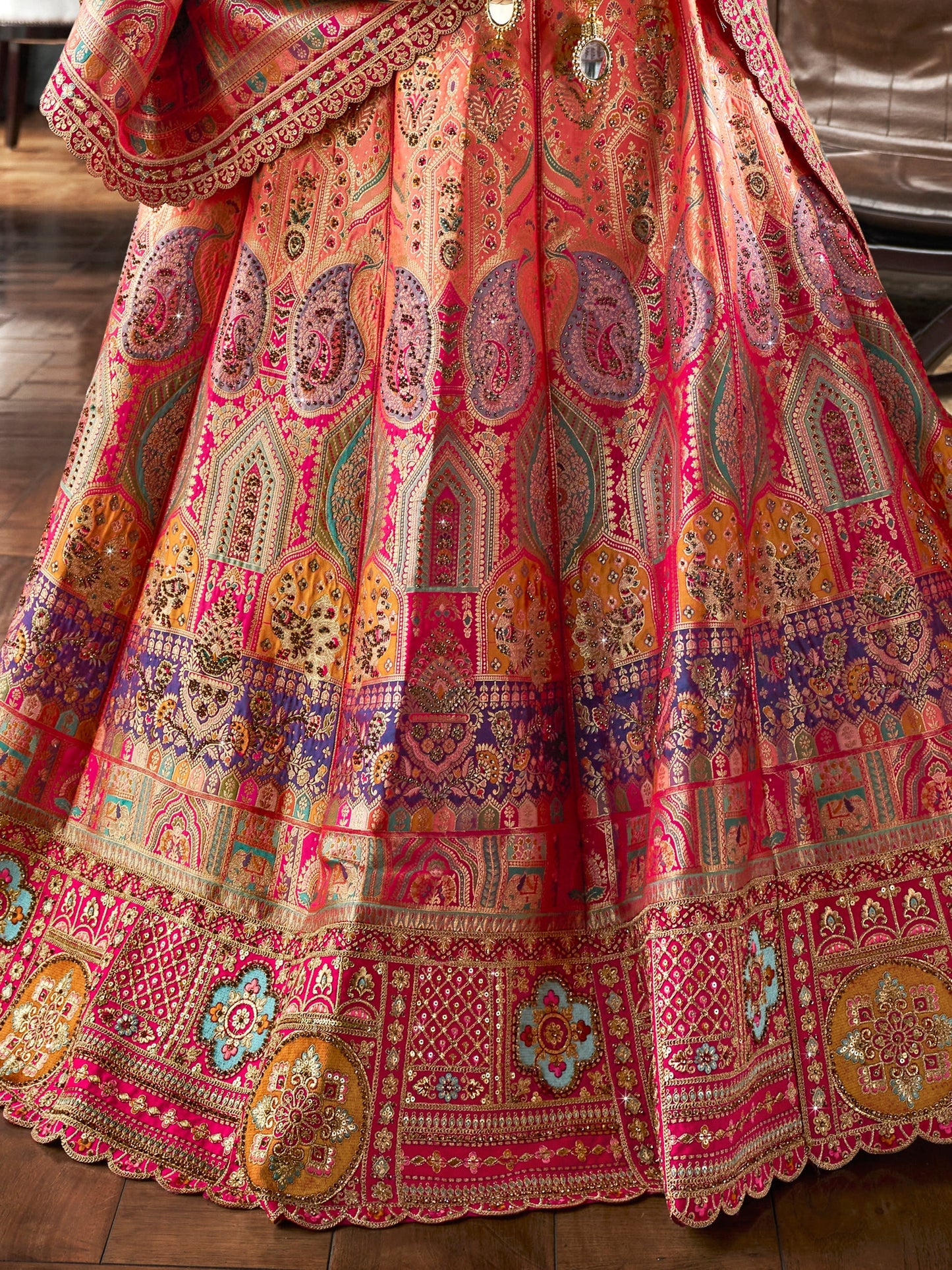 "Stylish lehengas for U.S.-based Indian functions."
