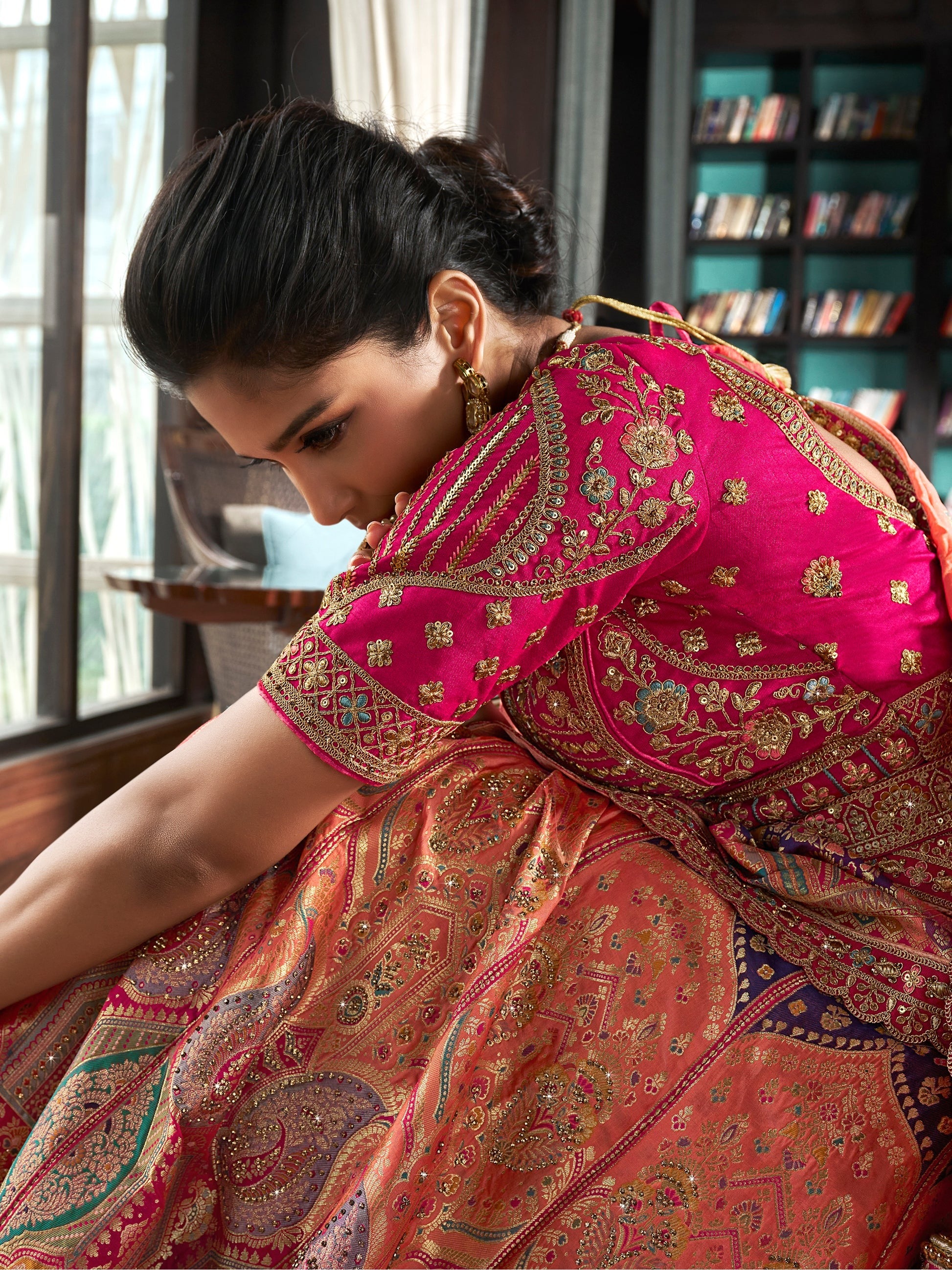 "Stylish lehengas for U.S.-based Indian functions."
