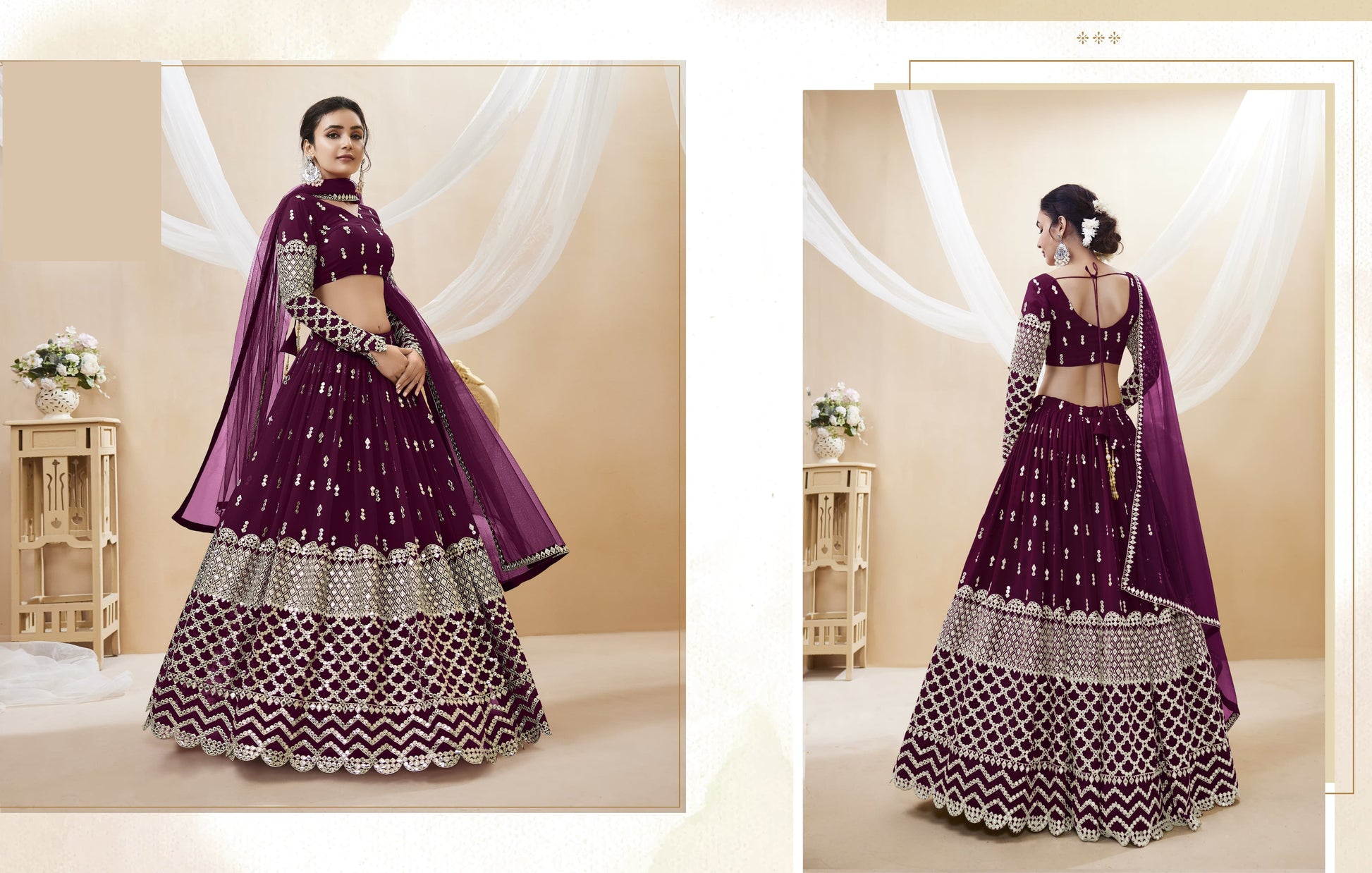 "Lehengas for Indian weddings in the USA."
