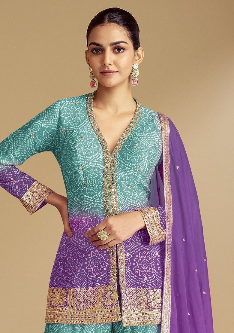 Embroidered Chinon Silk Sharara Kameez - Pakistani Wedding Outfit USA Canada