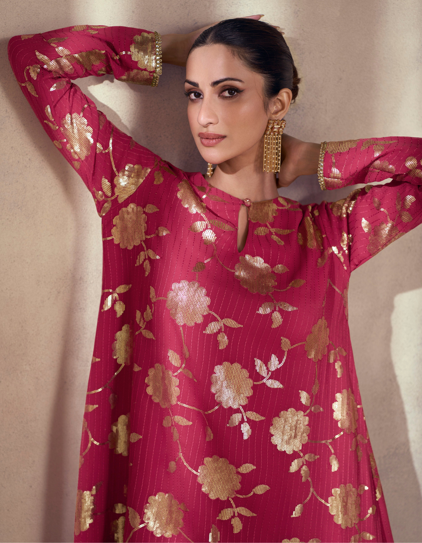 Heavy embroidered Pink salwar kameez with matching dupatta