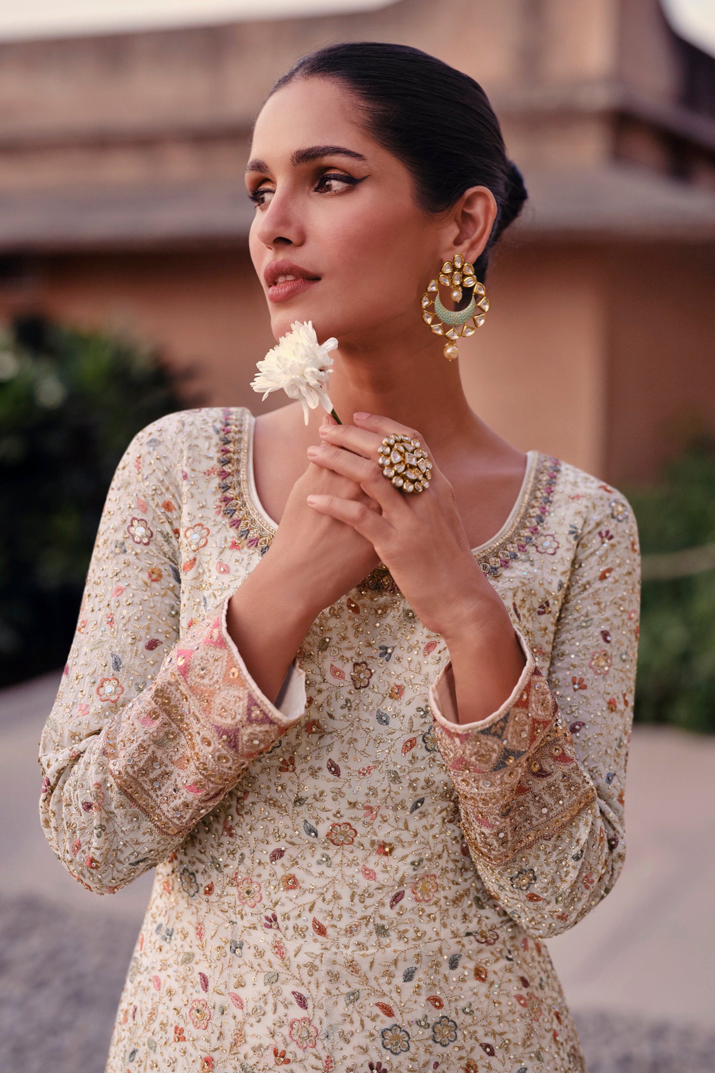 White Anarkali Salwar Suit Embroidery Worked Heavy Long Dupatta Suit