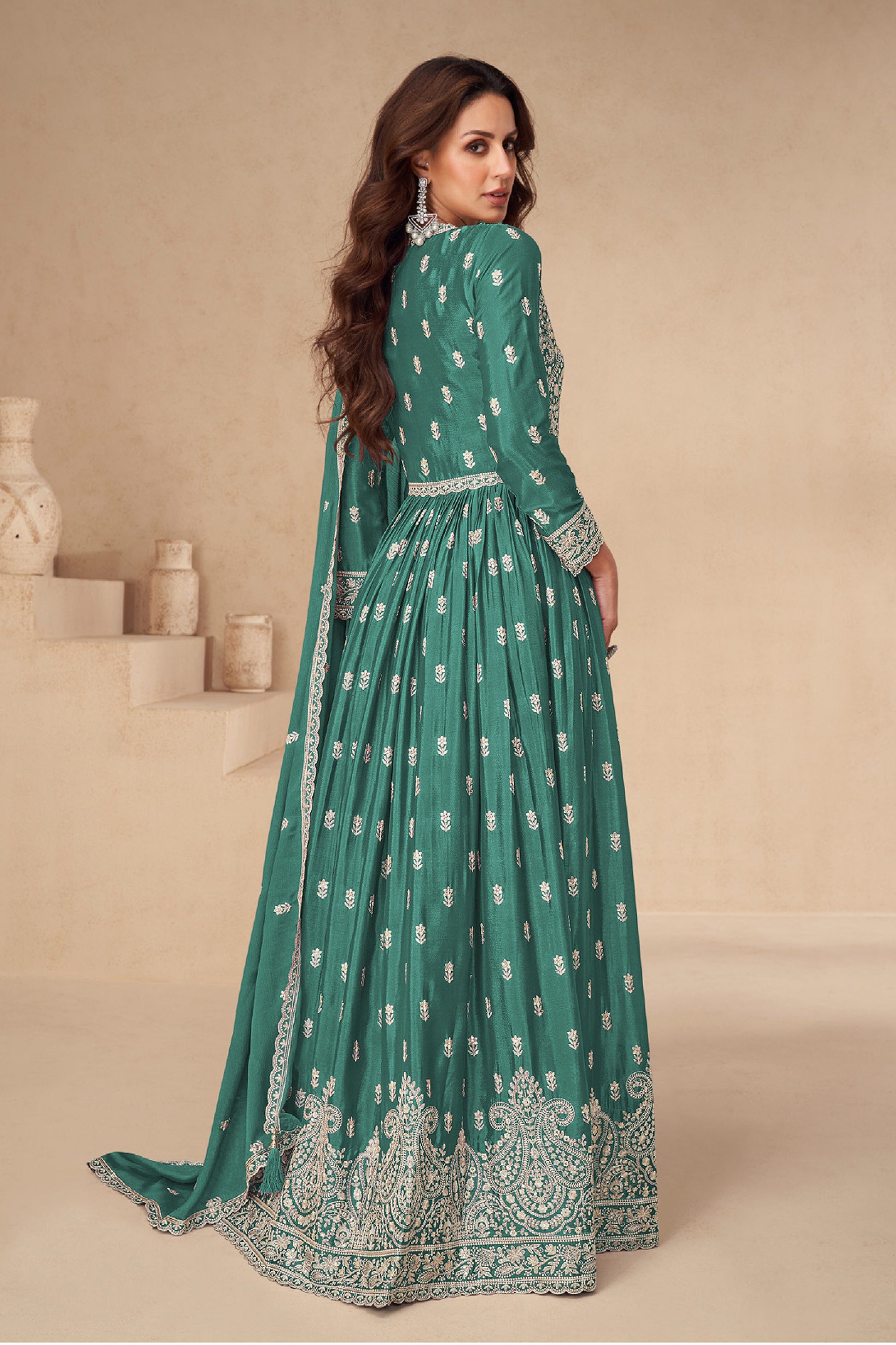 Chinon Ethnic Party Wear Anarkali Gown with Dupatta​ Suit's for Wedding Wear