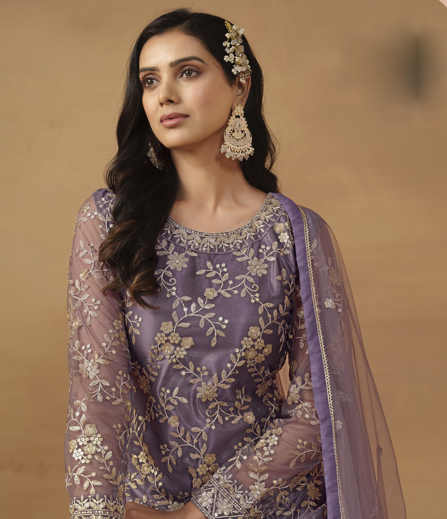 Net Fabric Sharara Kameez - Ready To Wear Wedding Dress With Dupatta Seyuri
