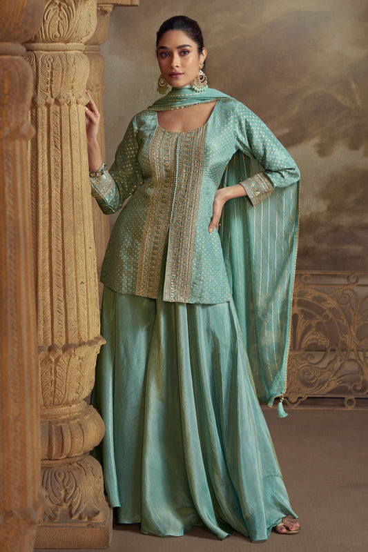 Eid Function Party Wear Stylish Salwar Kameez Palazzo With Dupatta Dress