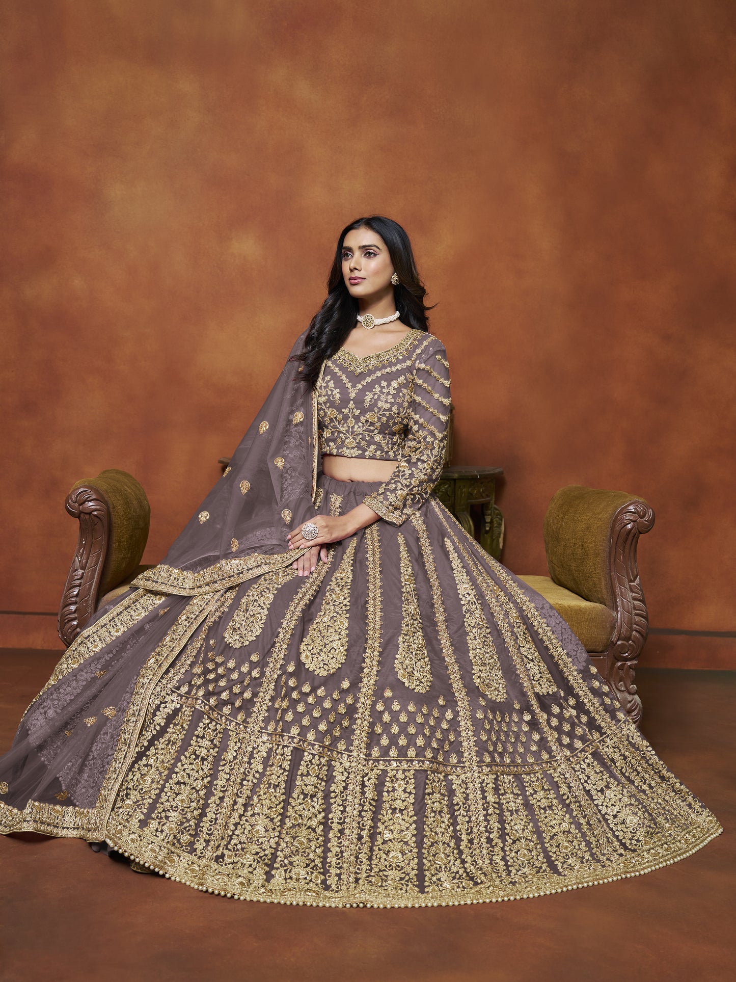 Purple Lehenga for Karva Chauth – Royal and rich, for a special evening look.
