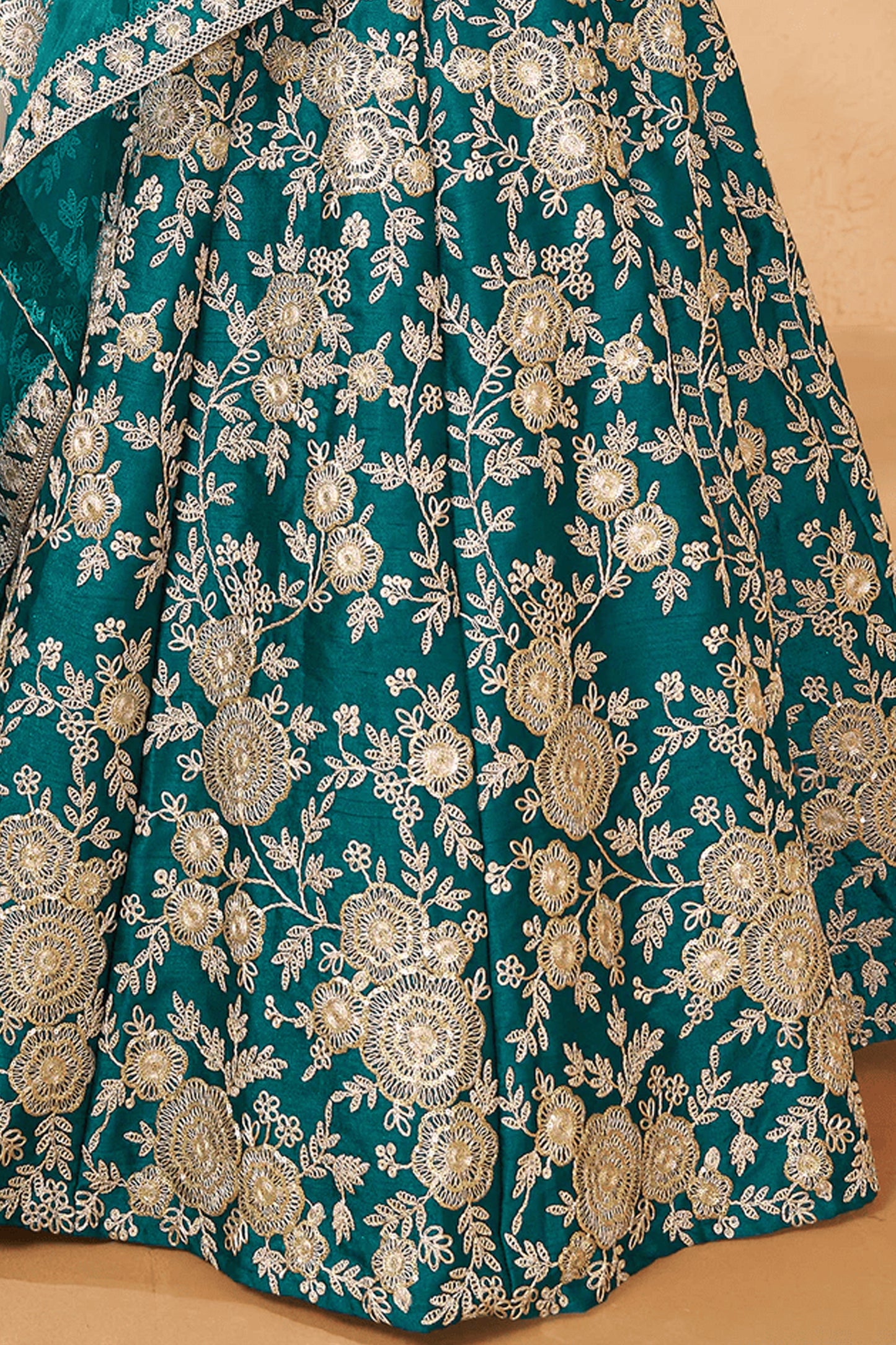 Style Embroidery Work Cyan Color Lehenga Dupatta For Festival