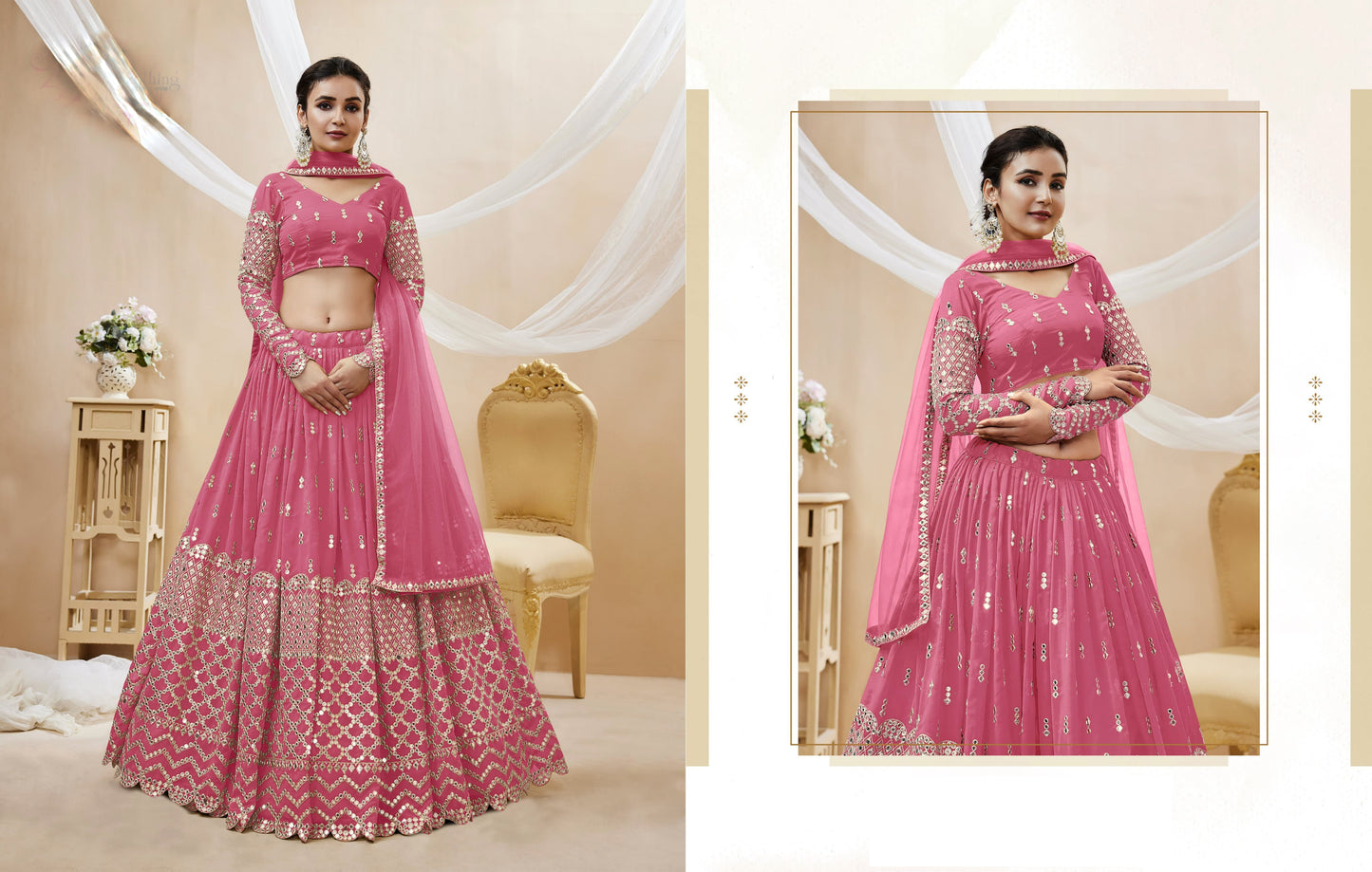 New Wedding-Reception Style Pink Color Lehenga With Dupatta