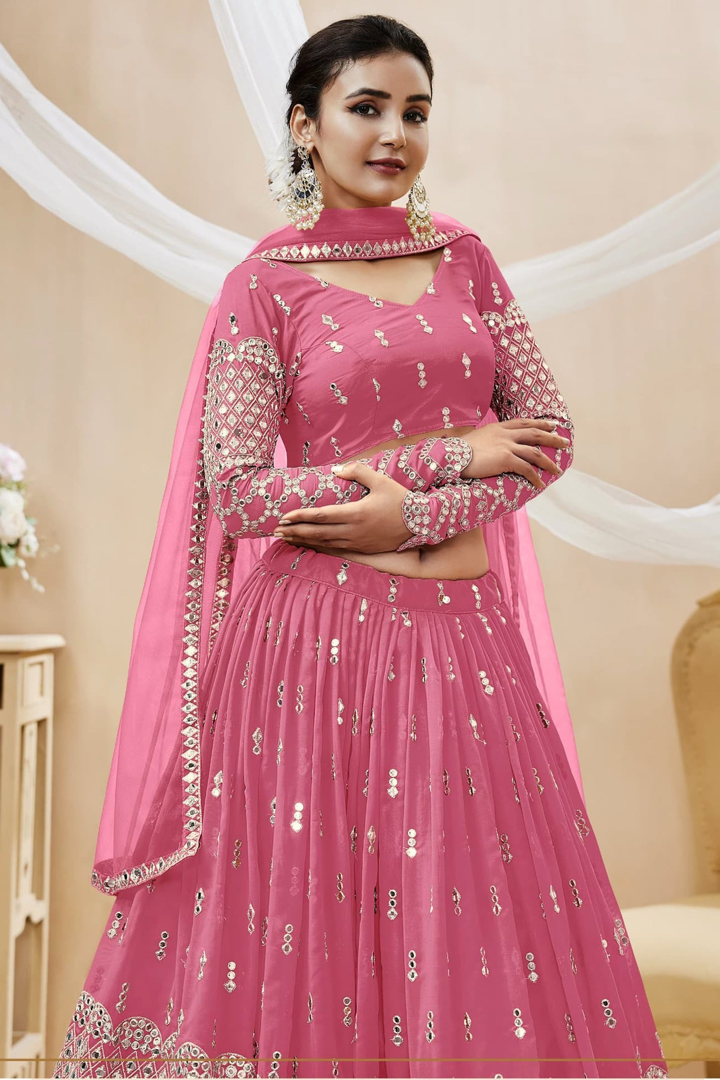 New Wedding-Reception Style Pink Color Lehenga With Dupatta