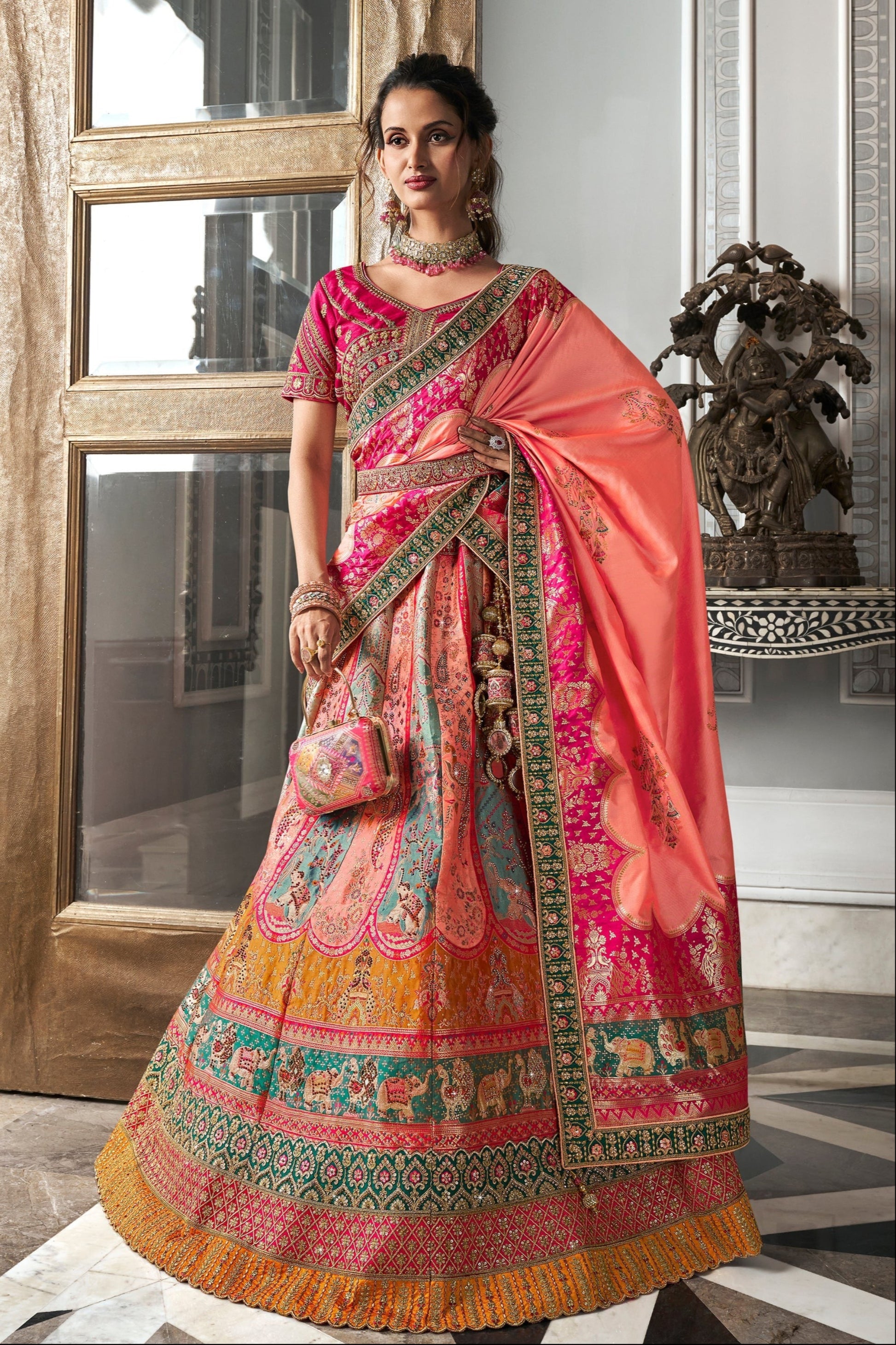 "Shop lehengas for festivals and weddings in America."
