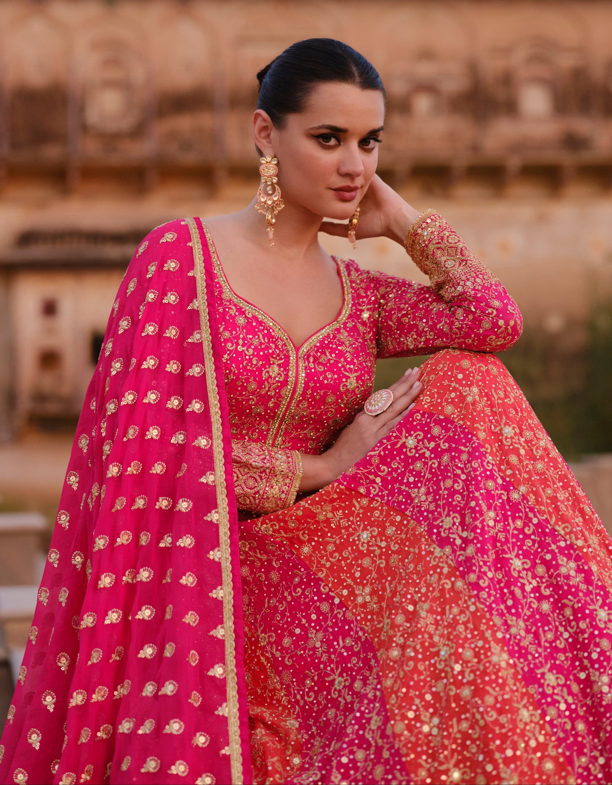 Pink Georgette Floor-Length Stylish Anarkali Gown Suits For Festive Wear
