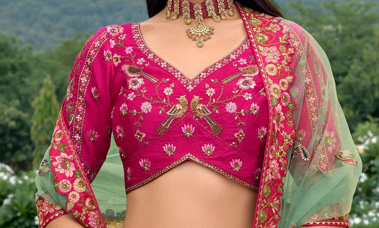 Indian Bridal Lehenga Choli Detail - Heavy Embroidery Work With Mirror And Stone Embellishments