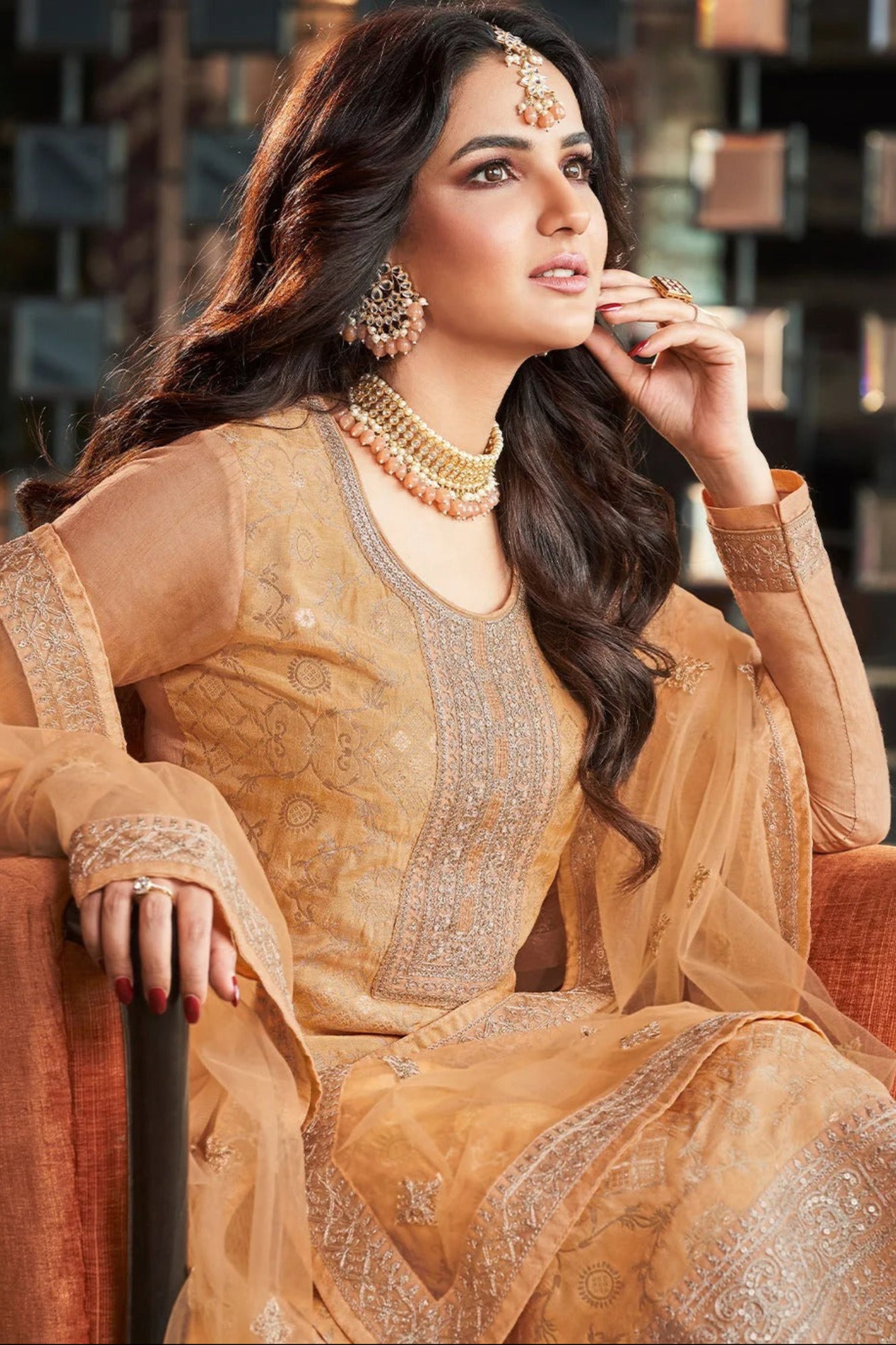 Elegant Brown Viscose Jacquard Salwar Suit with Dupatta - Complete Three-Piece Set for Weddings