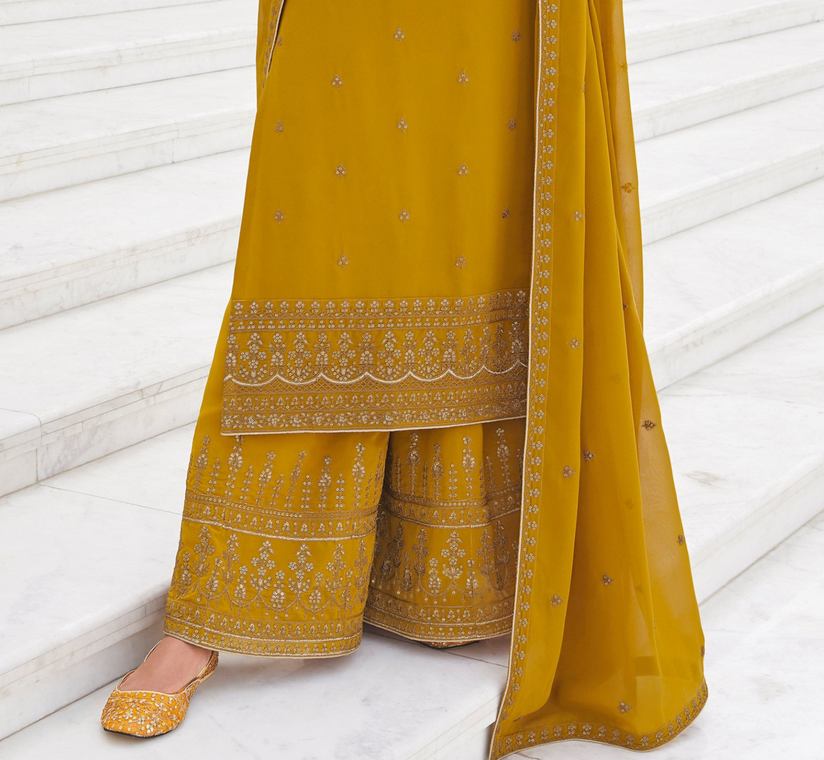 Heavy Embroidery Yellow Palazzo Suit - Designer Indian Dress For Women