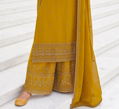 Heavy Embroidery Yellow Palazzo Suit - Designer Indian Dress For Women