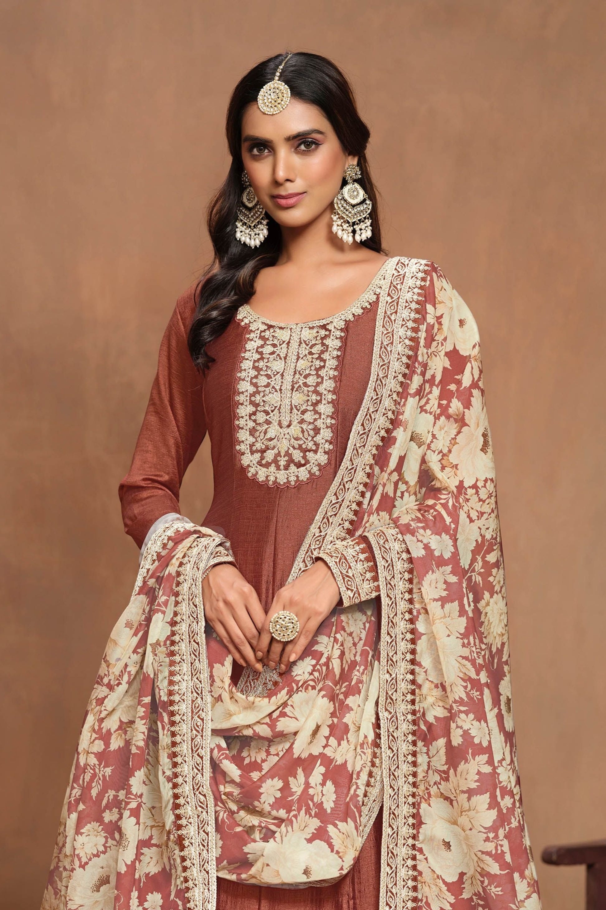 Stitched Embroidery Worked Anarkali Dupatta Dress 