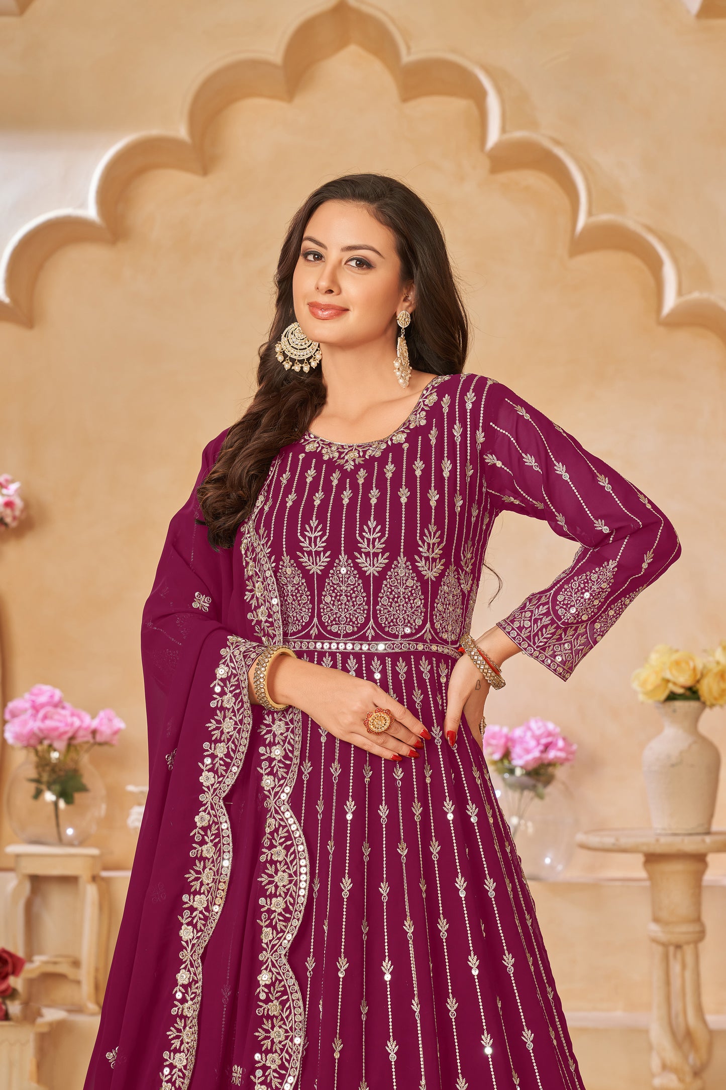 Wedding Function Party Wear Anarkali Dupatta Dress for UK