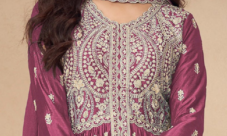 Floral Anarkali Suits Function Wear Heavy Chinon Embroider Worked Dupatta 