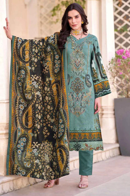 Teal Designer Eid Special Wear Cotton Mal Mal Print Salwar Kameez Pant suit