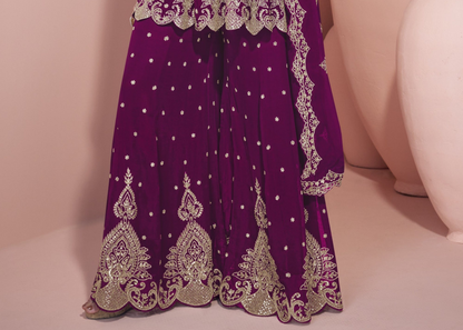 Wine Palazzo Suit With Embroidery Work - Wedding Guest Outfits