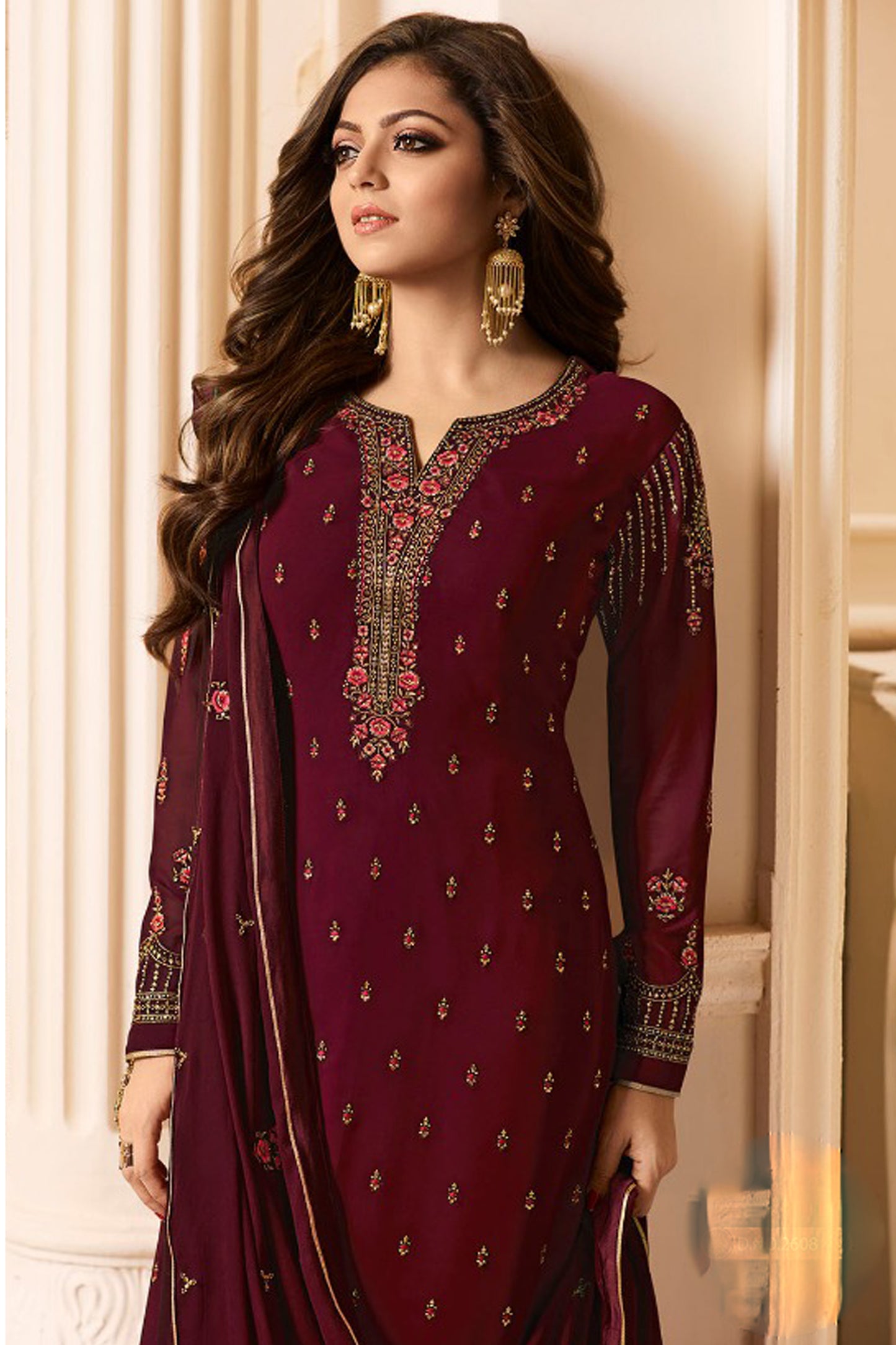 Wine Georgette Plus Size Salwar Kameez - Bollywood Inspired Ethnic Wear by Seyuri